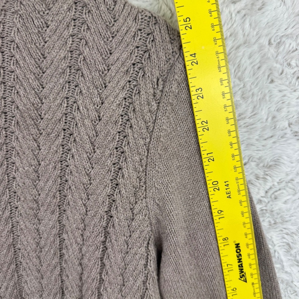L.L.Bean Cardigan Women Medium Brown Cable Knit Open Front Cotton 500661 Coastal - Picture 9 of 11
